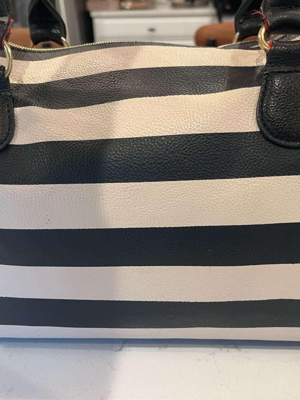 Purse-Betsey Johnson Hot Pink & Black-White Striped Bow Satchel - Picture 10 of 14